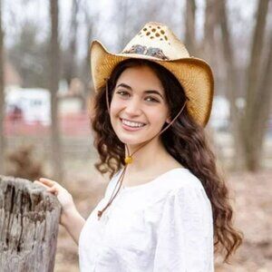 Milani Unisex Straw Western Butterfly Cowboy Hat Tea Stain Size 15.5"x8"